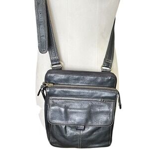 Fossil Crossbody Bag Women Small Black‎ Leather Organizer Messenger Purse